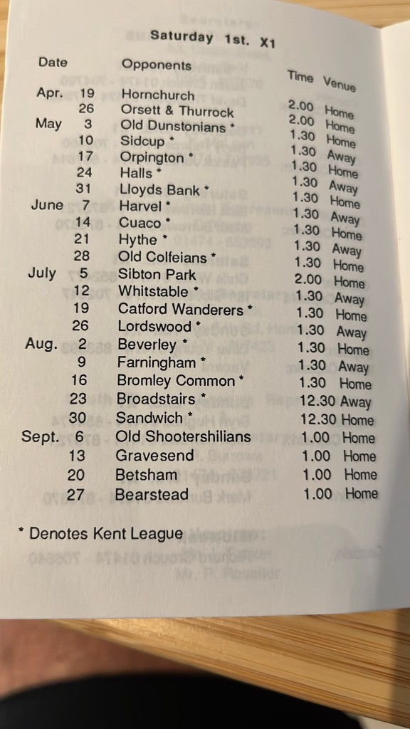 Saturday 1st XI fixtures, 1997