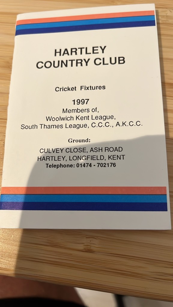 Hartley Country Club cricket fixtures 1997 — cover