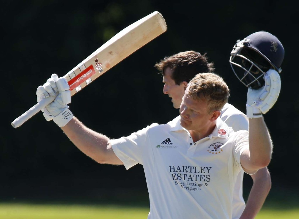James Hockley celebrates after his record innings against Gore Court, 2009